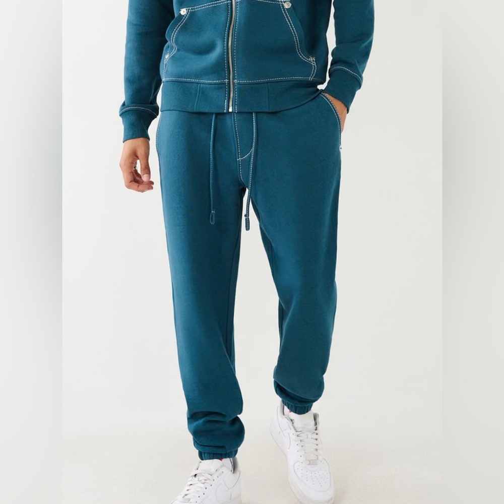 New Authentic True Religion Big T Logo Jogger Pants Agave Blue Color Sizes M-XL